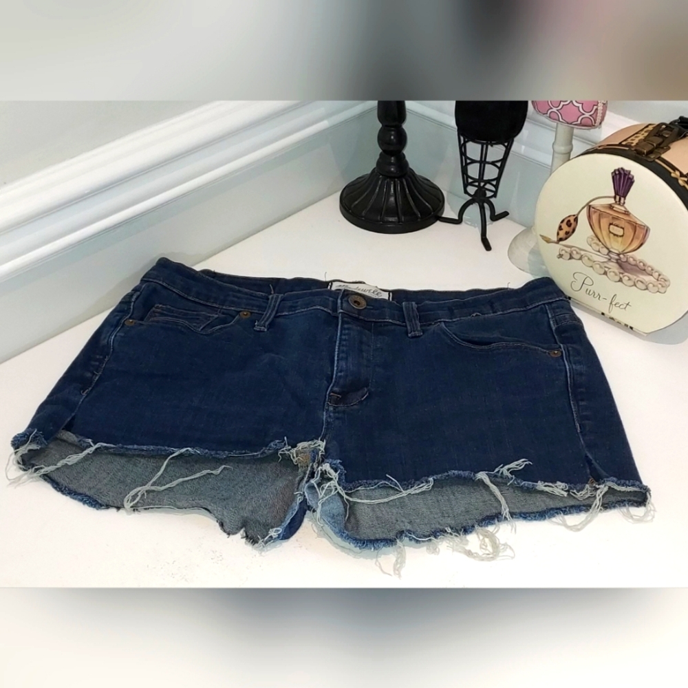 Madewell Medium Dark Wash Distressed Cut Jeans turned to Shorts